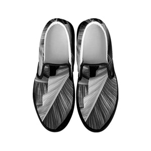 Black And White Banana Leaf Print Black Slip On Shoes