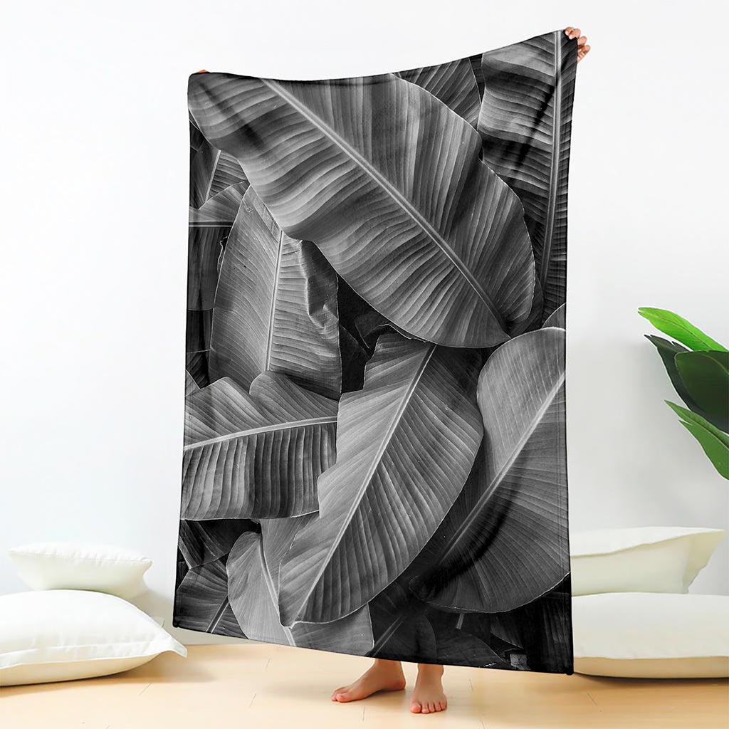 Black And White Banana Leaf Print Blanket