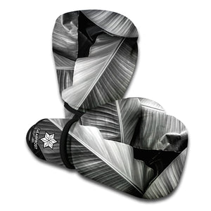 Black And White Banana Leaf Print Boxing Gloves