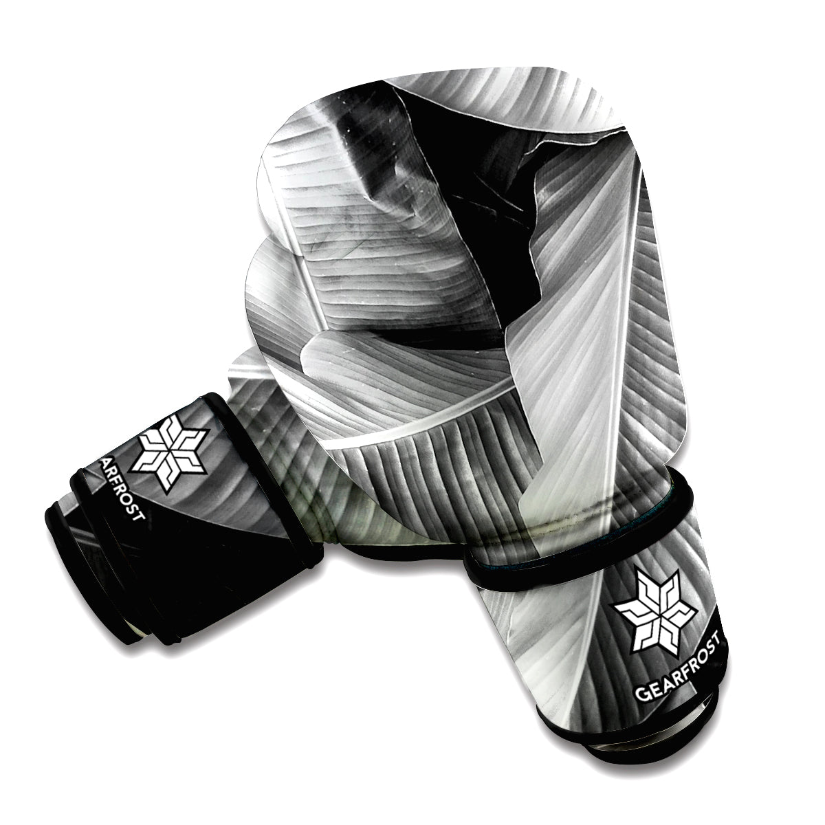 Black And White Banana Leaf Print Boxing Gloves