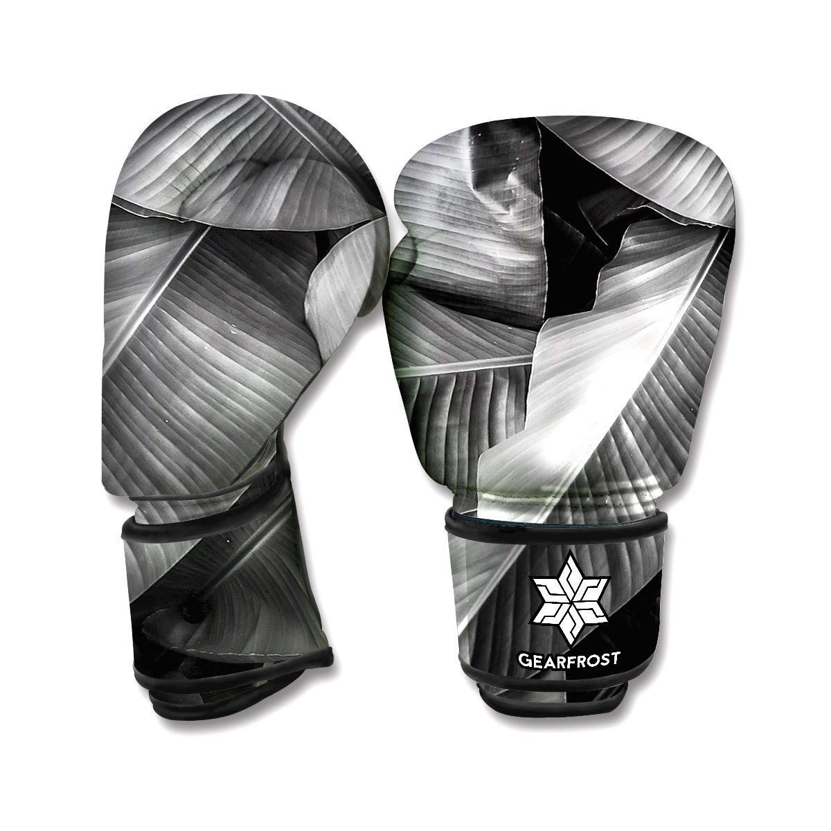 Black And White Banana Leaf Print Boxing Gloves