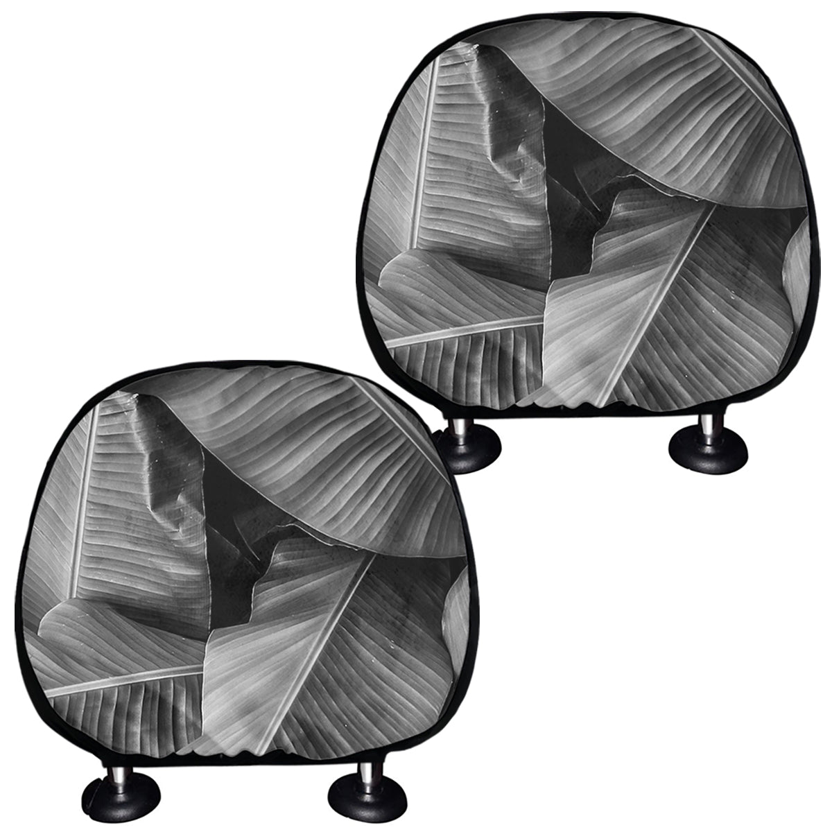 Black And White Banana Leaf Print Car Headrest Covers