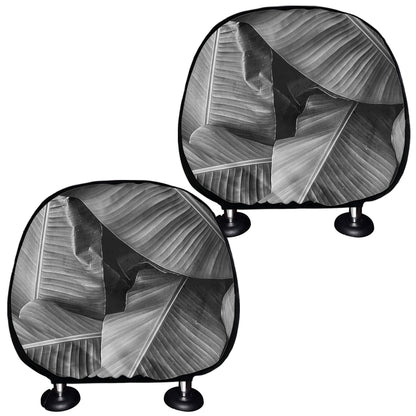 Black And White Banana Leaf Print Car Headrest Covers