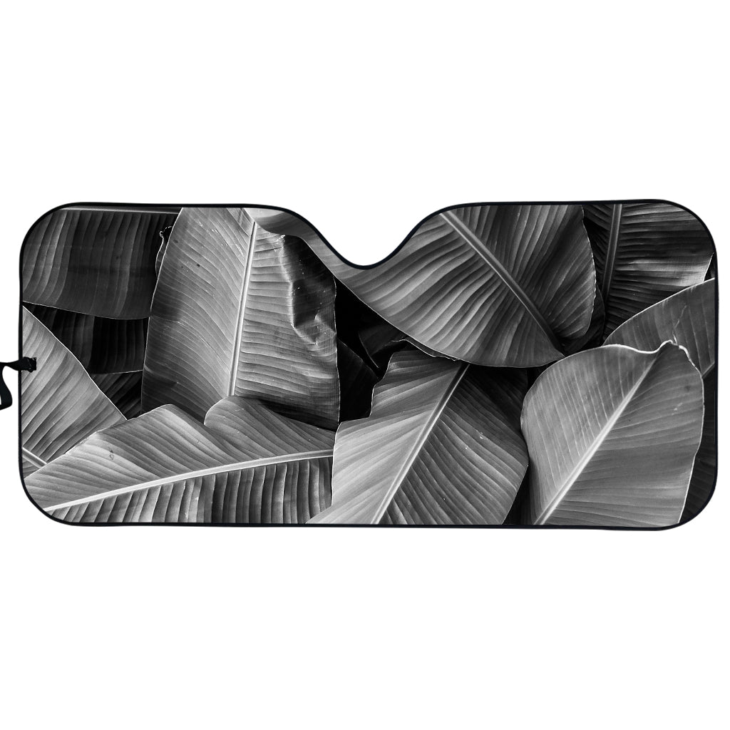 Black And White Banana Leaf Print Car Sun Shade