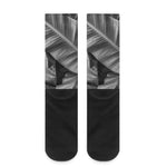 Black And White Banana Leaf Print Crew Socks