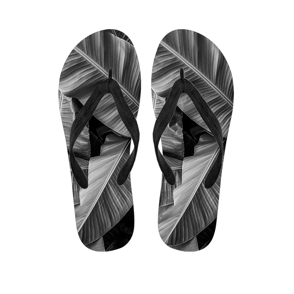 Black And White Banana Leaf Print Flip Flops