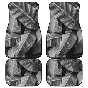 Black And White Banana Leaf Print Front and Back Car Floor Mats