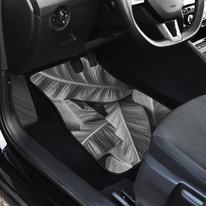 Black And White Banana Leaf Print Front and Back Car Floor Mats