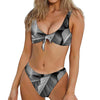 Black And White Banana Leaf Print Front Bow Tie Bikini