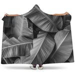 Black And White Banana Leaf Print Hooded Blanket
