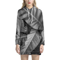 Black And White Banana Leaf Print Pullover Hoodie Dress