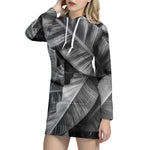 Black And White Banana Leaf Print Hoodie Dress