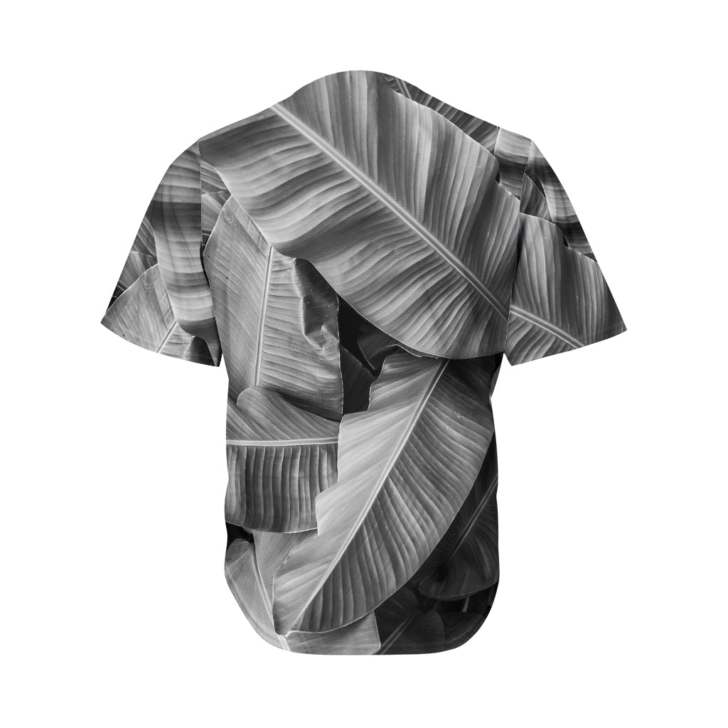 Black And White Banana Leaf Print Men's Baseball Jersey