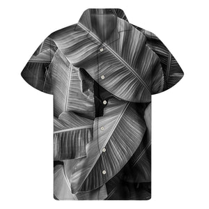 Black And White Banana Leaf Print Men's Short Sleeve Shirt