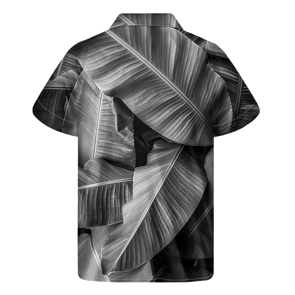 Black And White Banana Leaf Print Men's Short Sleeve Shirt