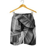 Black And White Banana Leaf Print Men's Shorts