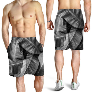 Black And White Banana Leaf Print Men's Shorts