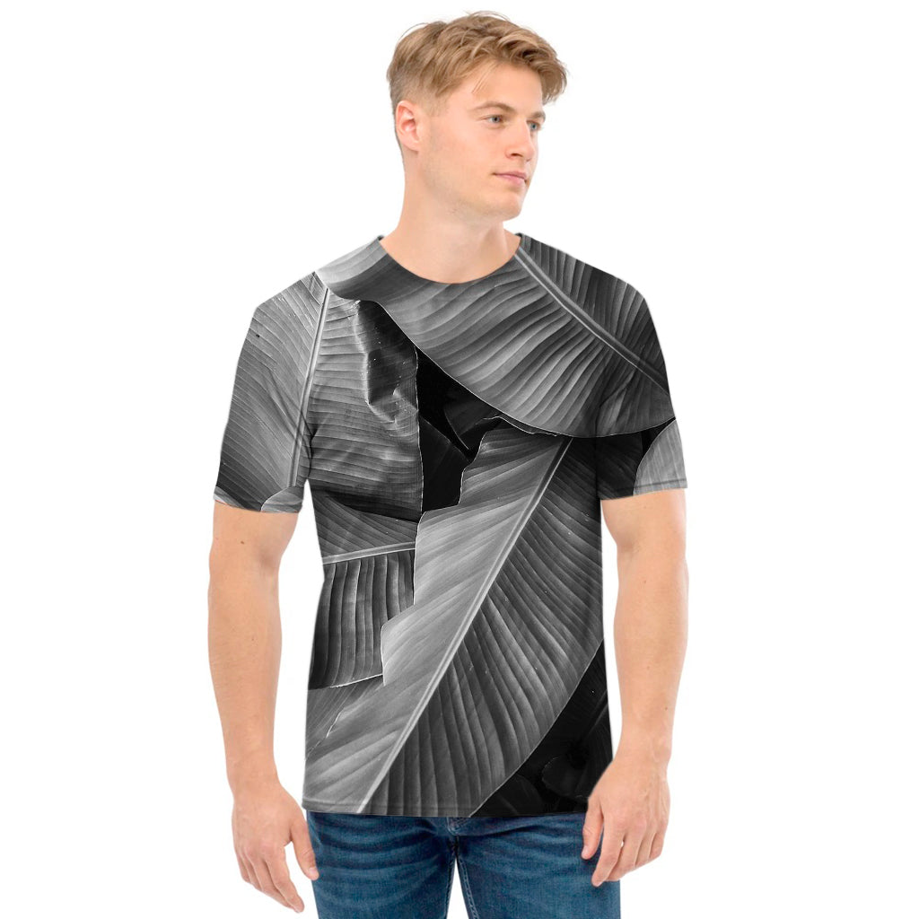 Black And White Banana Leaf Print Men's T-Shirt