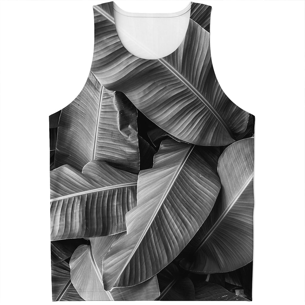 Black And White Banana Leaf Print Men's Tank Top