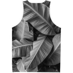 Black And White Banana Leaf Print Men's Tank Top