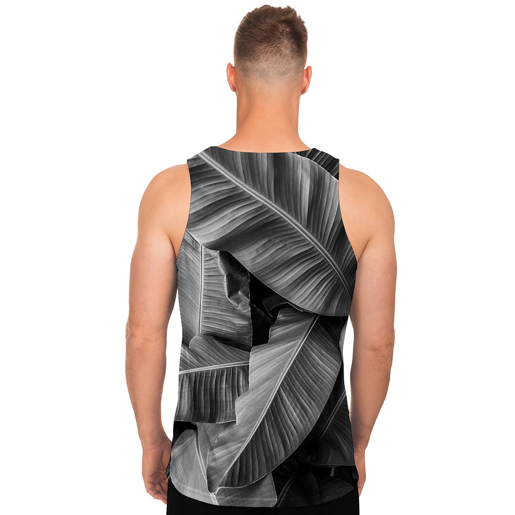 Black And White Banana Leaf Print Men's Tank Top