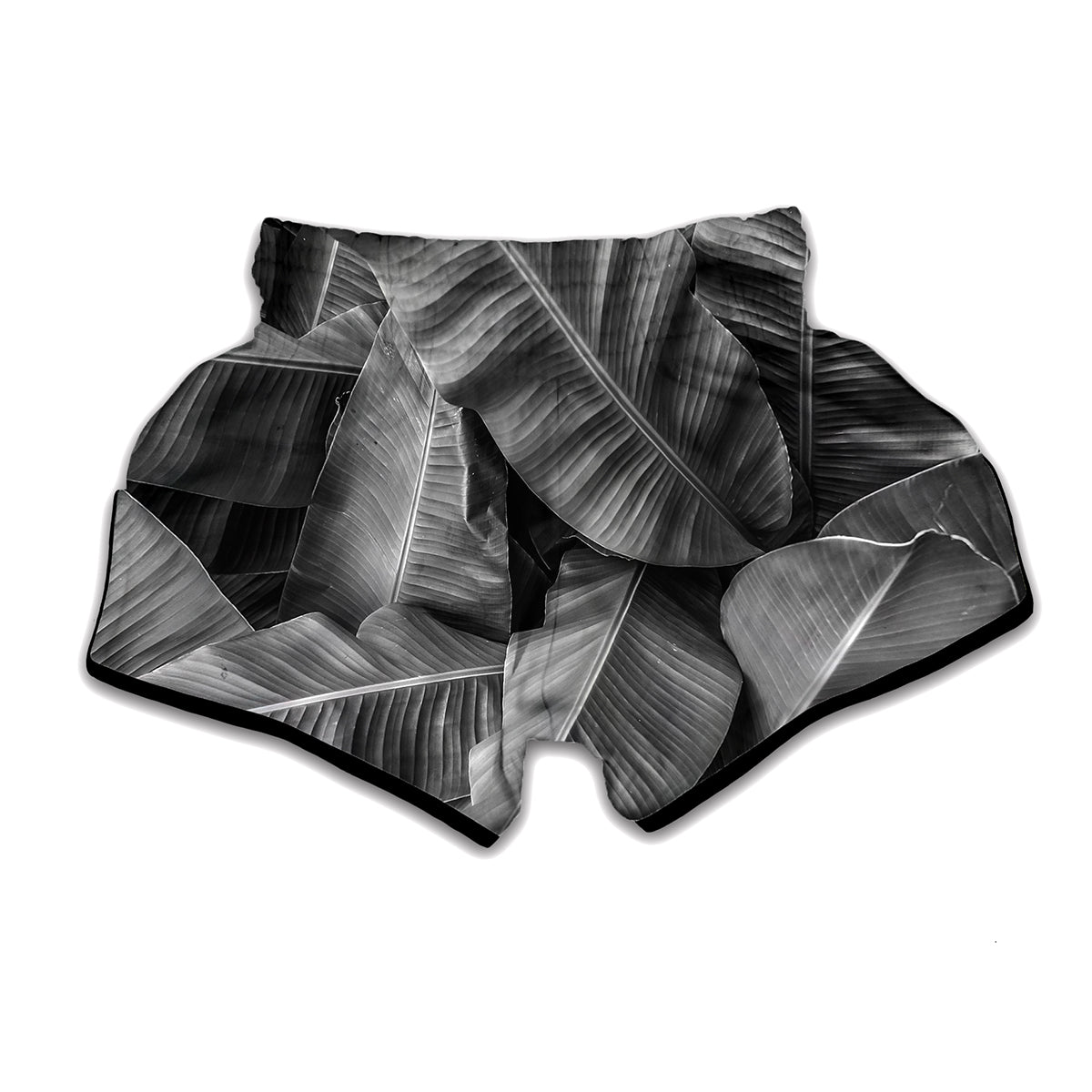 Black And White Banana Leaf Print Muay Thai Boxing Shorts