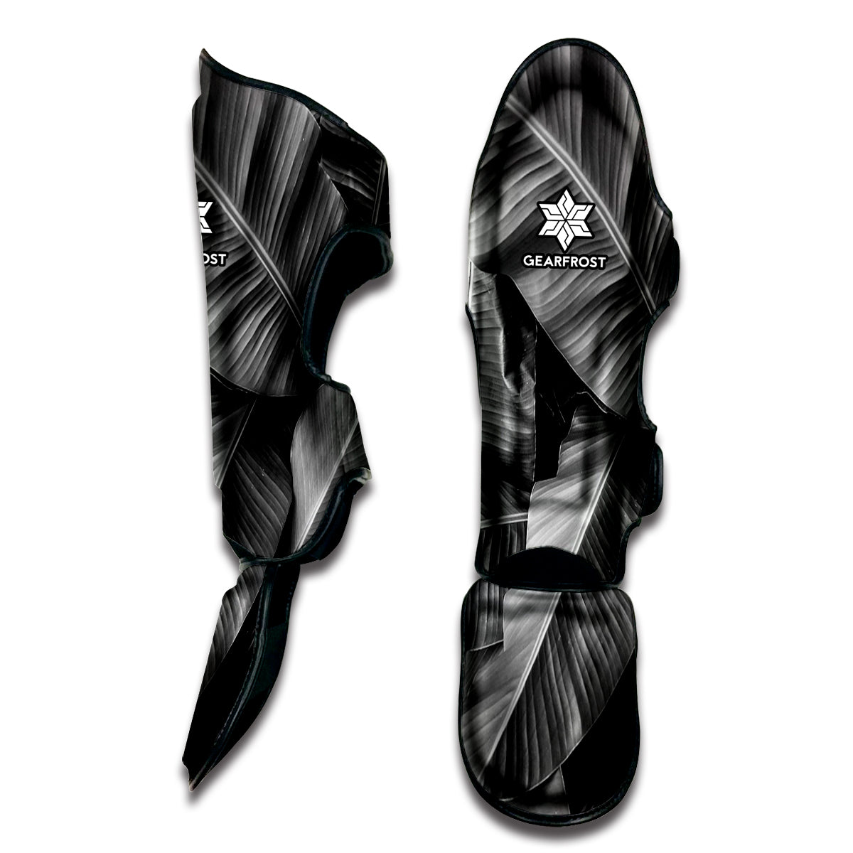 Black And White Banana Leaf Print Muay Thai Shin Guard