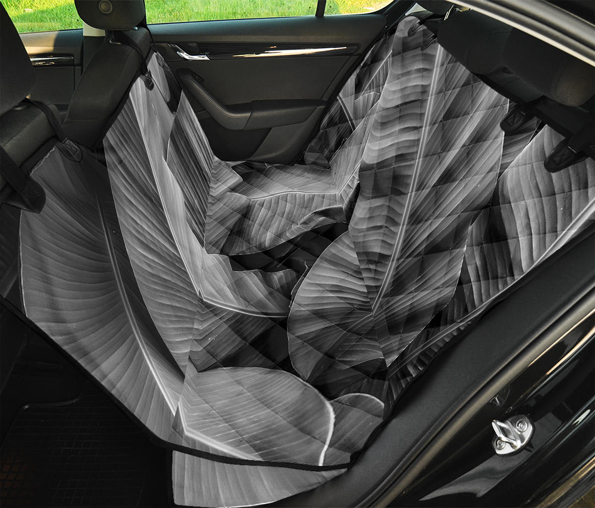 Black And White Banana Leaf Print Pet Car Back Seat Cover