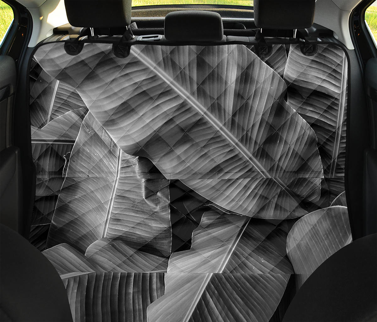 Black And White Banana Leaf Print Pet Car Back Seat Cover