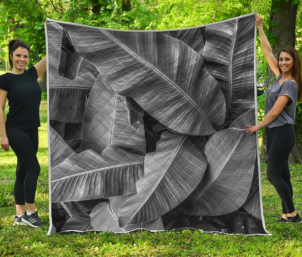 Black And White Banana Leaf Print Quilt
