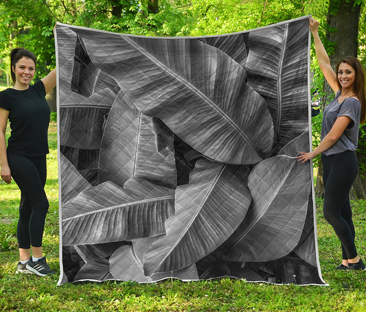 Black And White Banana Leaf Print Quilt