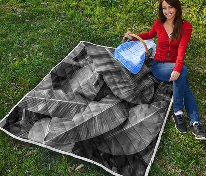 Black And White Banana Leaf Print Quilt