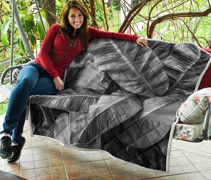 Black And White Banana Leaf Print Quilt