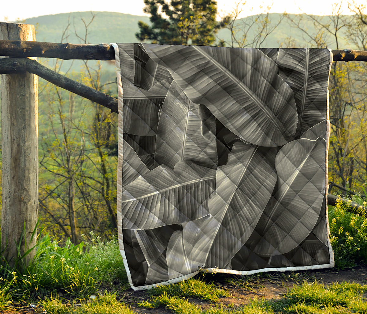 Black And White Banana Leaf Print Quilt