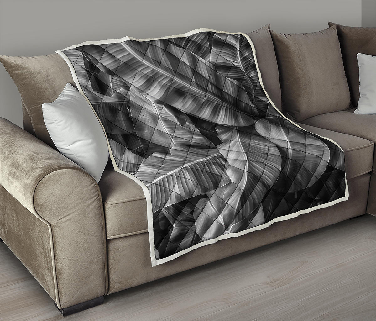 Black And White Banana Leaf Print Quilt