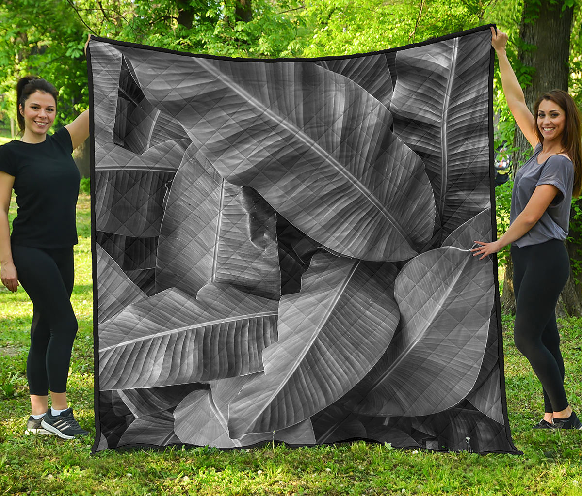 Black And White Banana Leaf Print Quilt