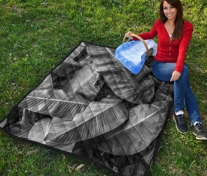 Black And White Banana Leaf Print Quilt