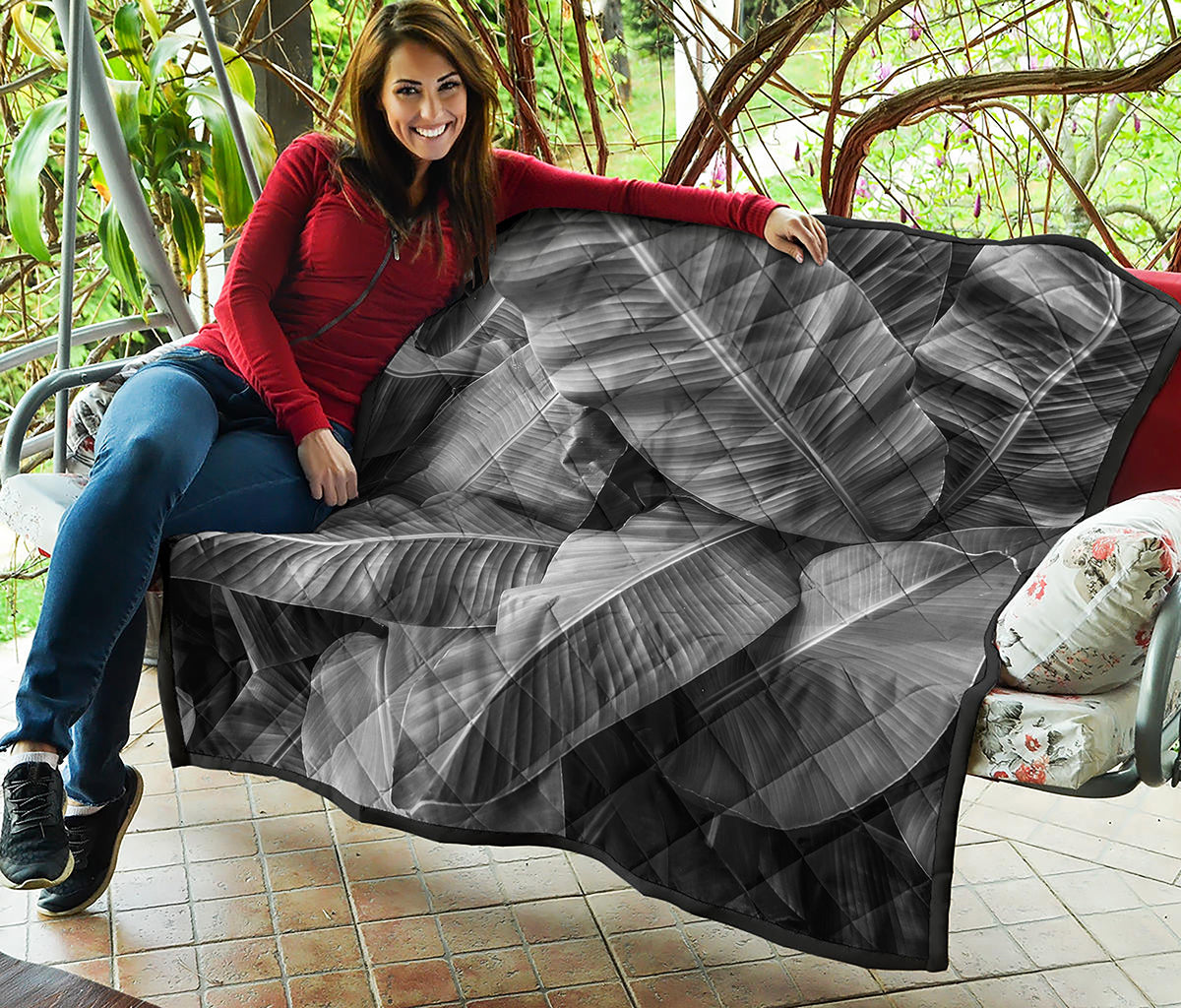 Black And White Banana Leaf Print Quilt