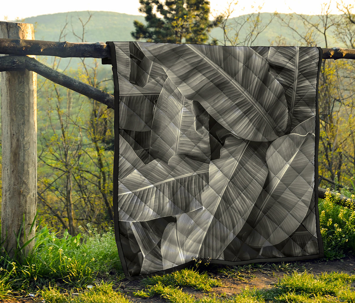 Black And White Banana Leaf Print Quilt
