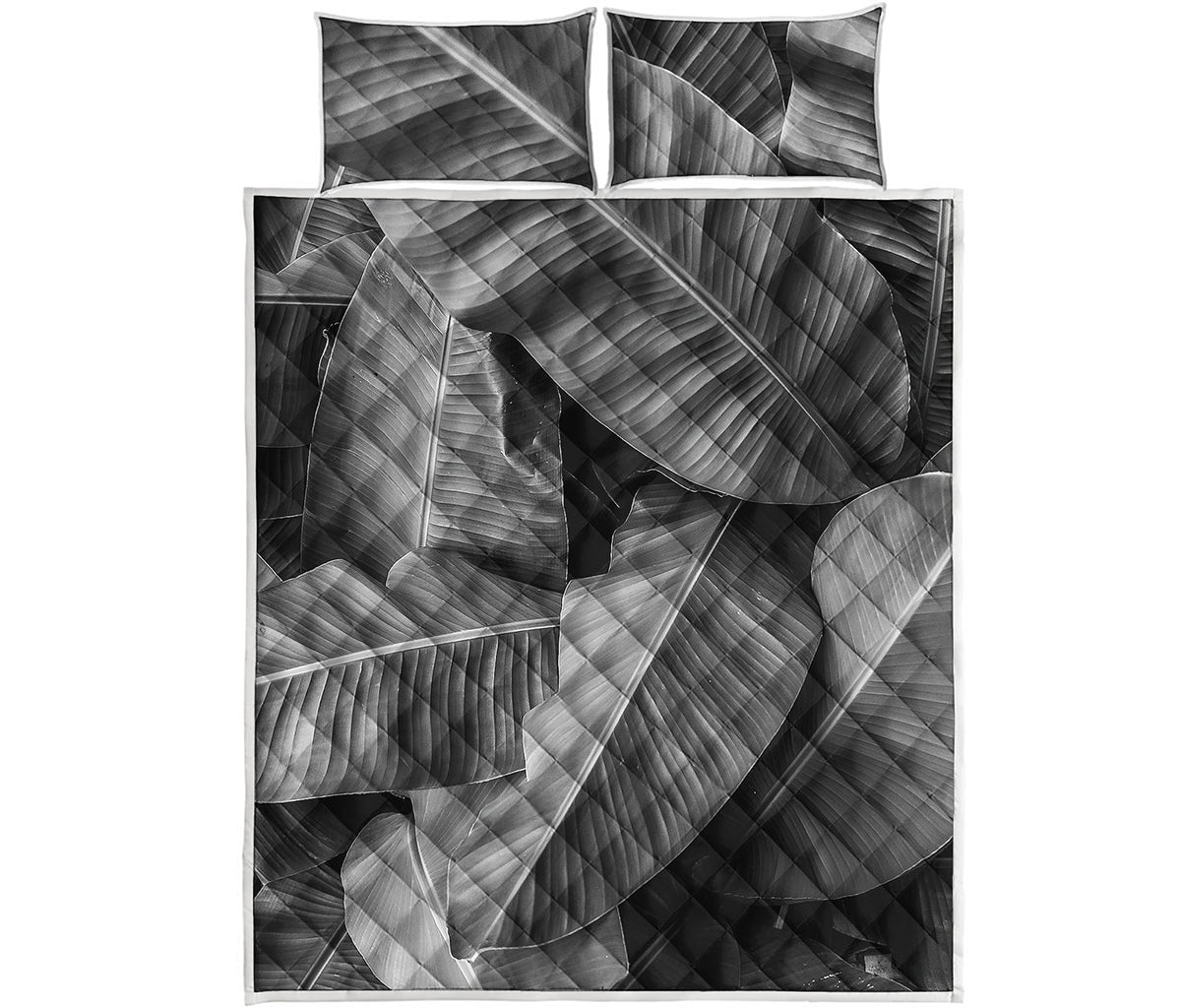 Black And White Banana Leaf Print Quilt Bed Set