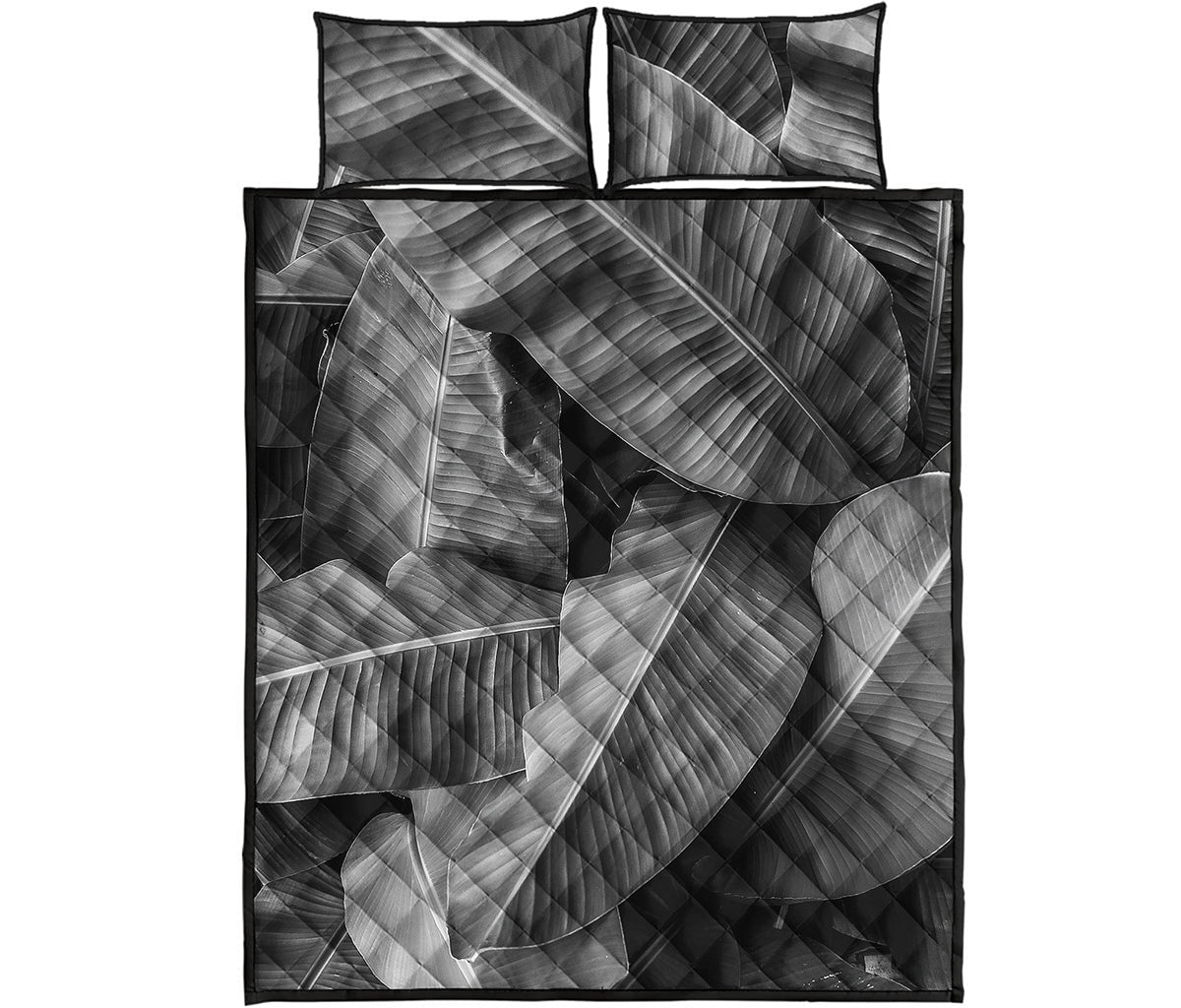 Black And White Banana Leaf Print Quilt Bed Set