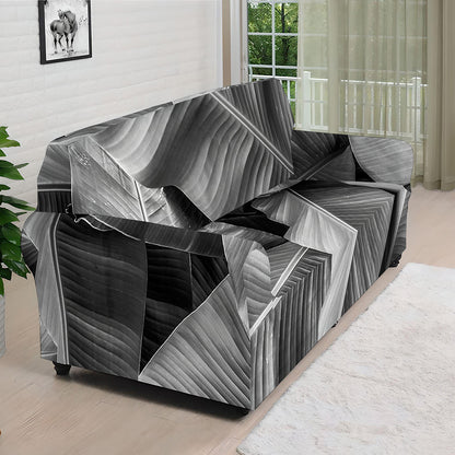Black And White Banana Leaf Print Sofa Cover