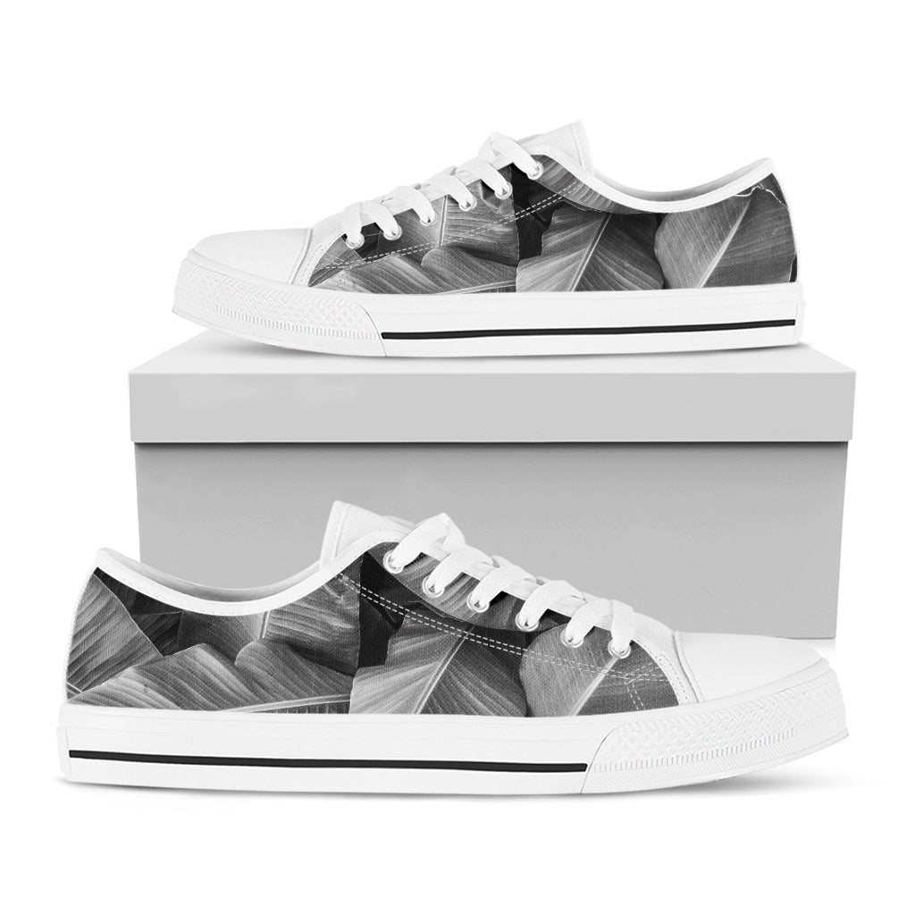 Black And White Banana Leaf Print White Low Top Shoes