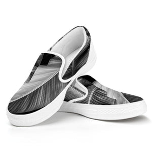 Black And White Banana Leaf Print White Slip On Shoes