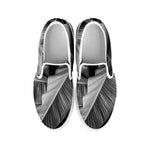 Black And White Banana Leaf Print White Slip On Shoes