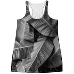 Black And White Banana Leaf Print Women's Racerback Tank Top