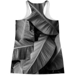 Black And White Banana Leaf Print Women's Racerback Tank Top