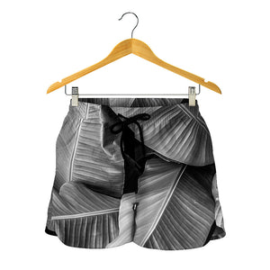 Black And White Banana Leaf Print Women's Shorts