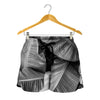 Black And White Banana Leaf Print Women's Shorts