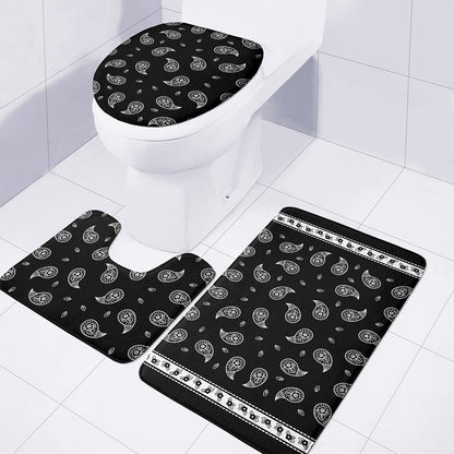 Black And White Bandana Print 3 Piece Bath Mat Set
